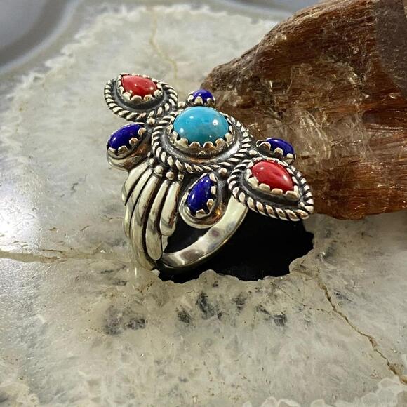 Carolyn Pollack Sterling Silver Multi-gemstone Decorated Ring For Women Size 10 - Picture 3 of 10
